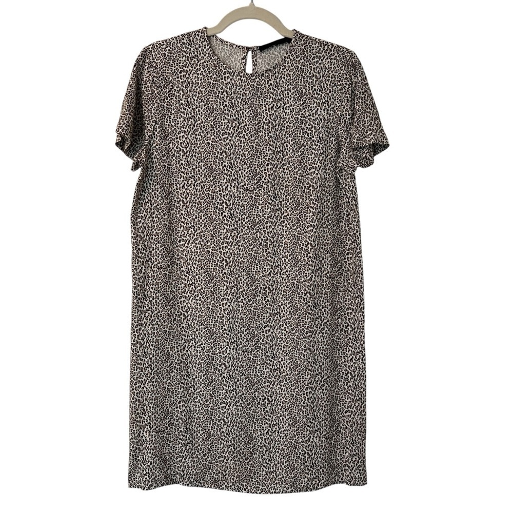 Jenni Kayne Animal Print Short Sleeve Mini Dress Cream Brown XS Classic Neutral - Picture 2 of 6